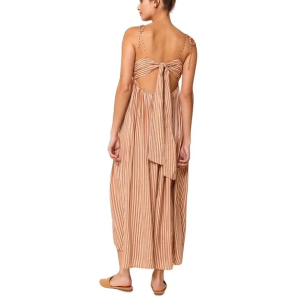 Amuse Society Brown Striped Woven Fern Midi Dress L - Picture 2 of 7